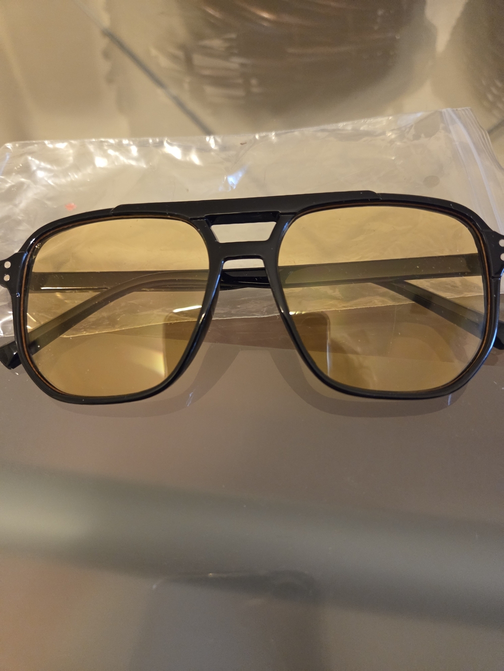 Brown Plastic Frame Sunglasses with Amber Lenses NEW